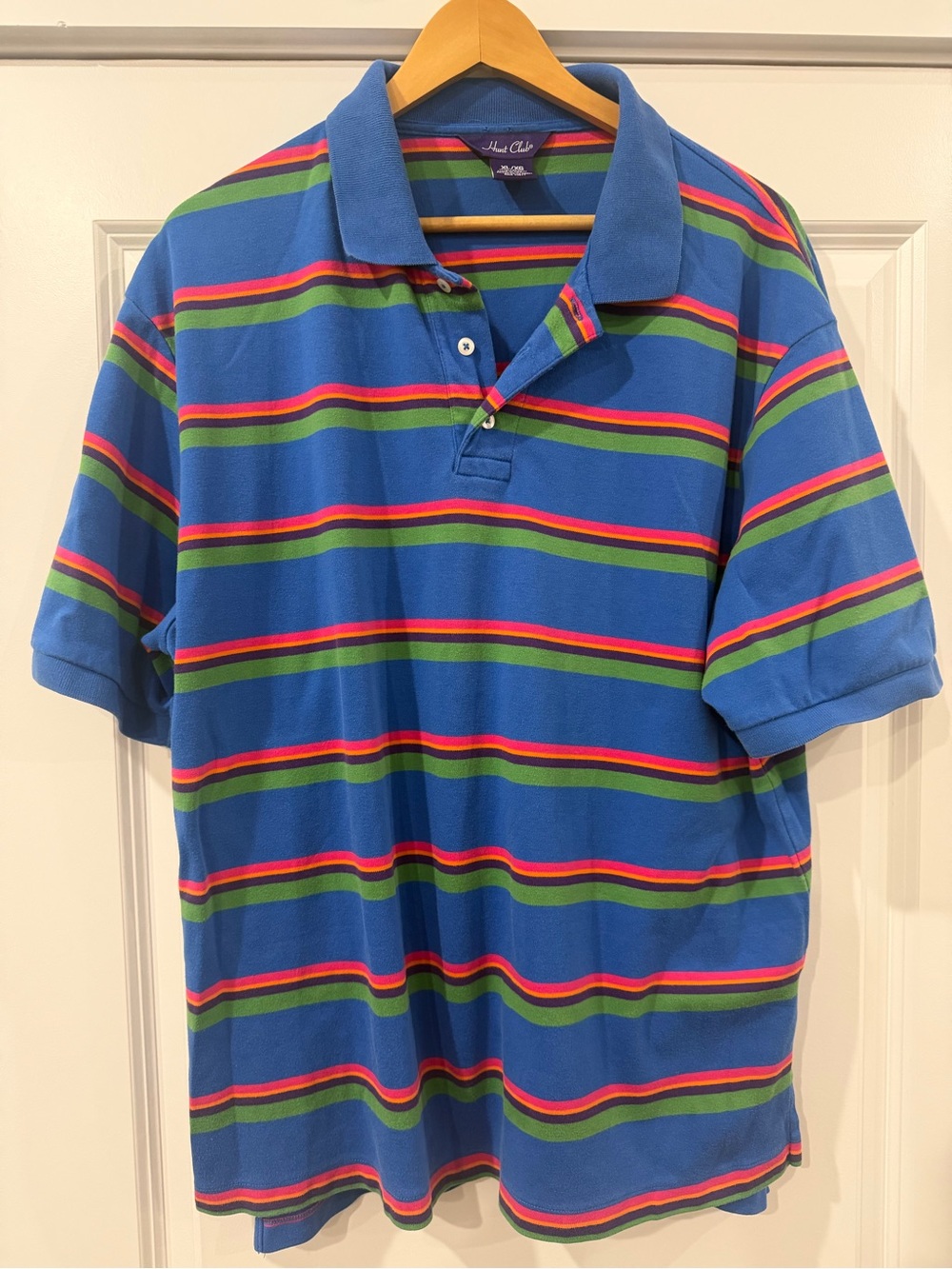 Hunt Club Blue Striped Mens  Polo Shirt with Green & Red Accents